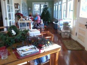 Lots of lights and lots of ornaments.